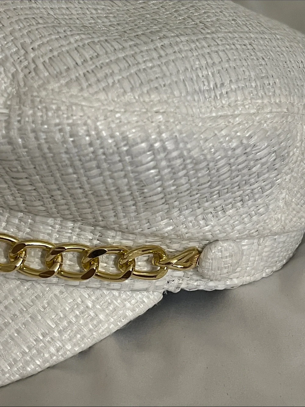 White Chain-Trim Baker Boy Cap - Women Accessories